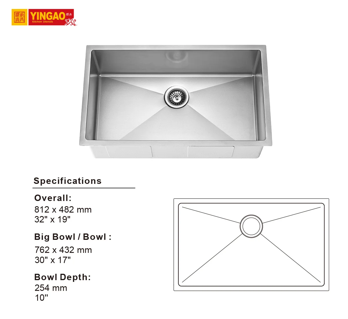Standard Size Flexible Stainless Steel Sus 304 Single Bowl Kitchen Sink