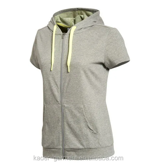 women's short sleeve zipper hoodie