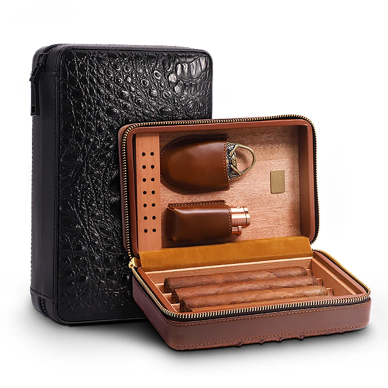 Luxurious Gift Set For Smoker Cedar Lining Humidor Leather Travel Cigar