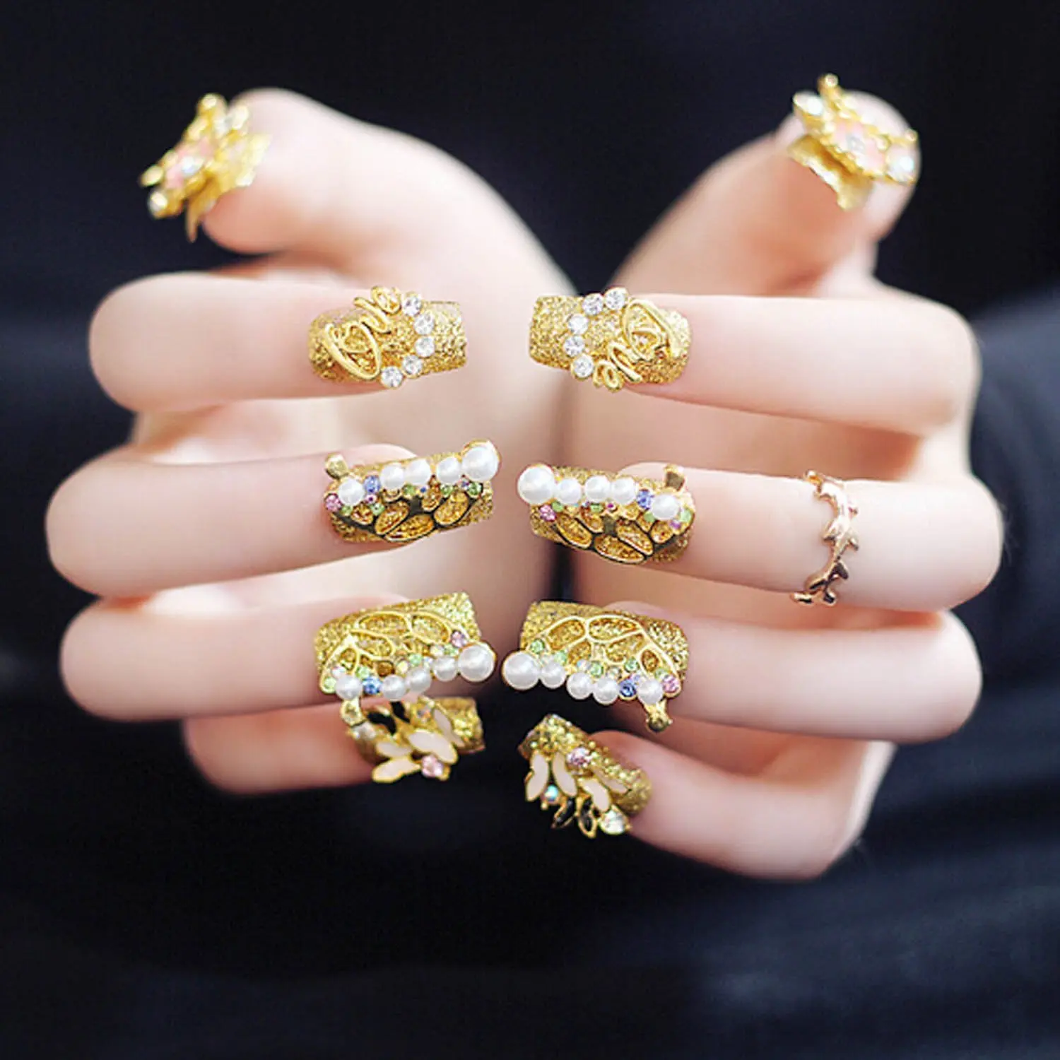 Gold Nail Strips Find Deals On Line At Get Quotations Bridalvenus 20 Pcs False Nail Vintage Chic Bridal Gold Frosted Glossy Fake Full Tips