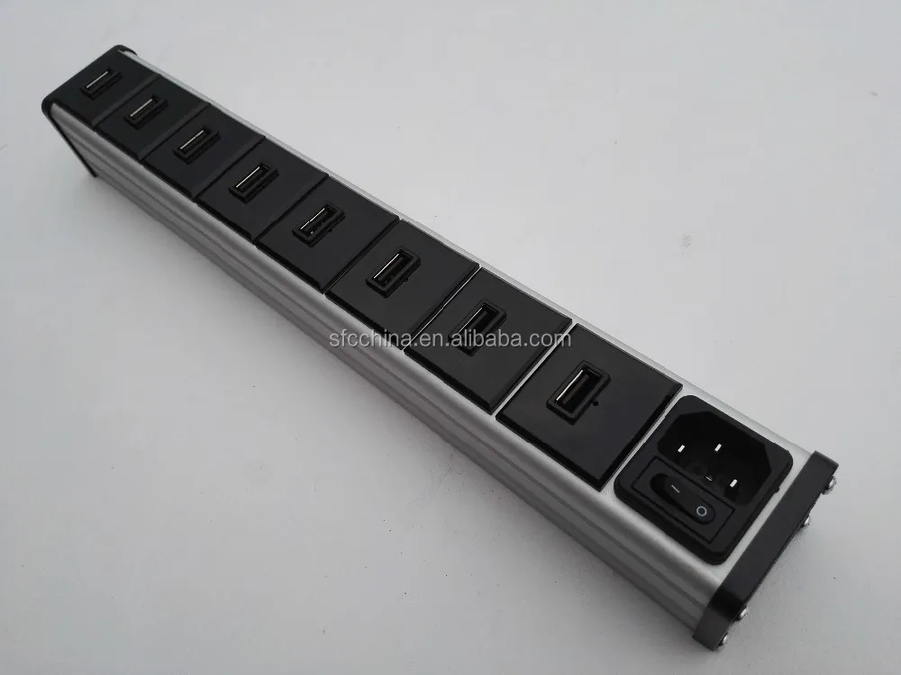 ETL Approved alu- alloy 5V 2.1A USB 8 port Smart charge strip