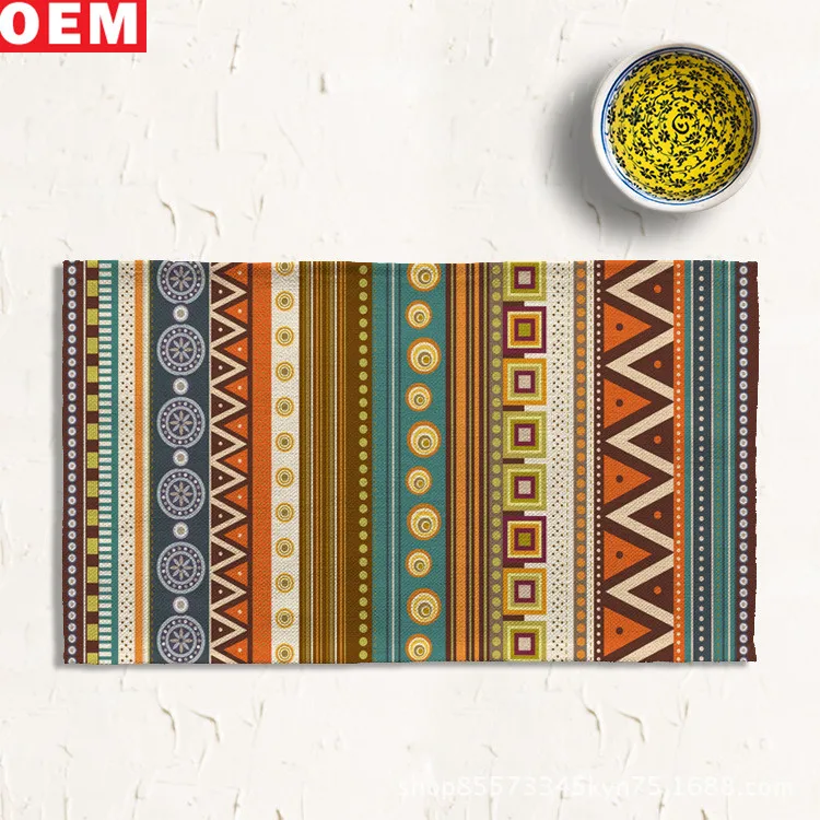 
Custom Printed Restaurant Placemat Plate Cup Tablemat Cotton Linen Placemats With Figures 