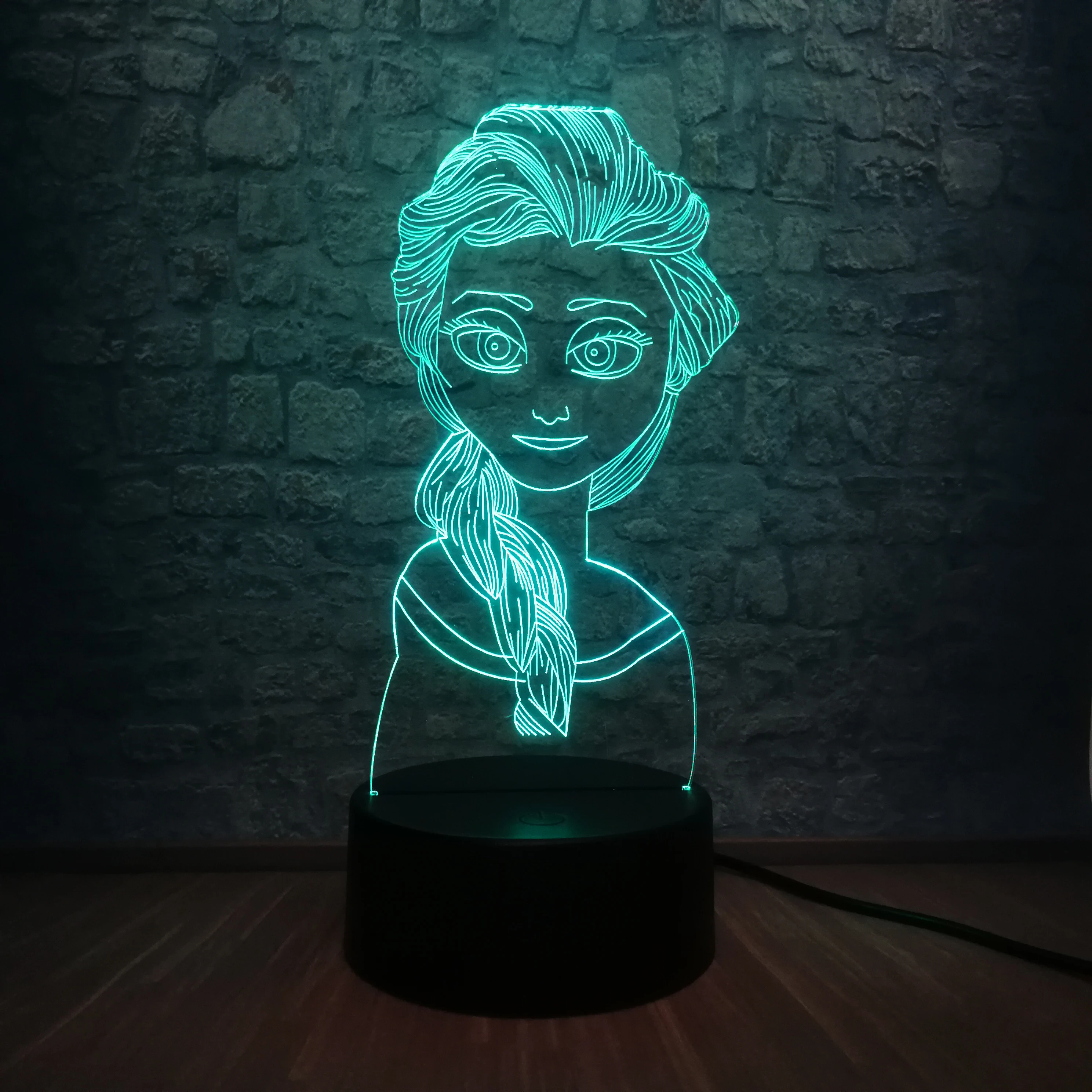 Beauty Elsa Girl 3D LED RGB Lamp Glow Fairy Tattoo Flower 7 Color Change Table Sleep Night Light For Children Christmas Gift