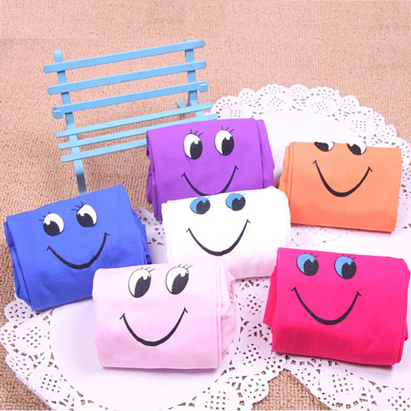 Wholesale Price Lovely Candy Color Smile Face Kids Girls Tights Baby Girl Tights Children Girls Stockings