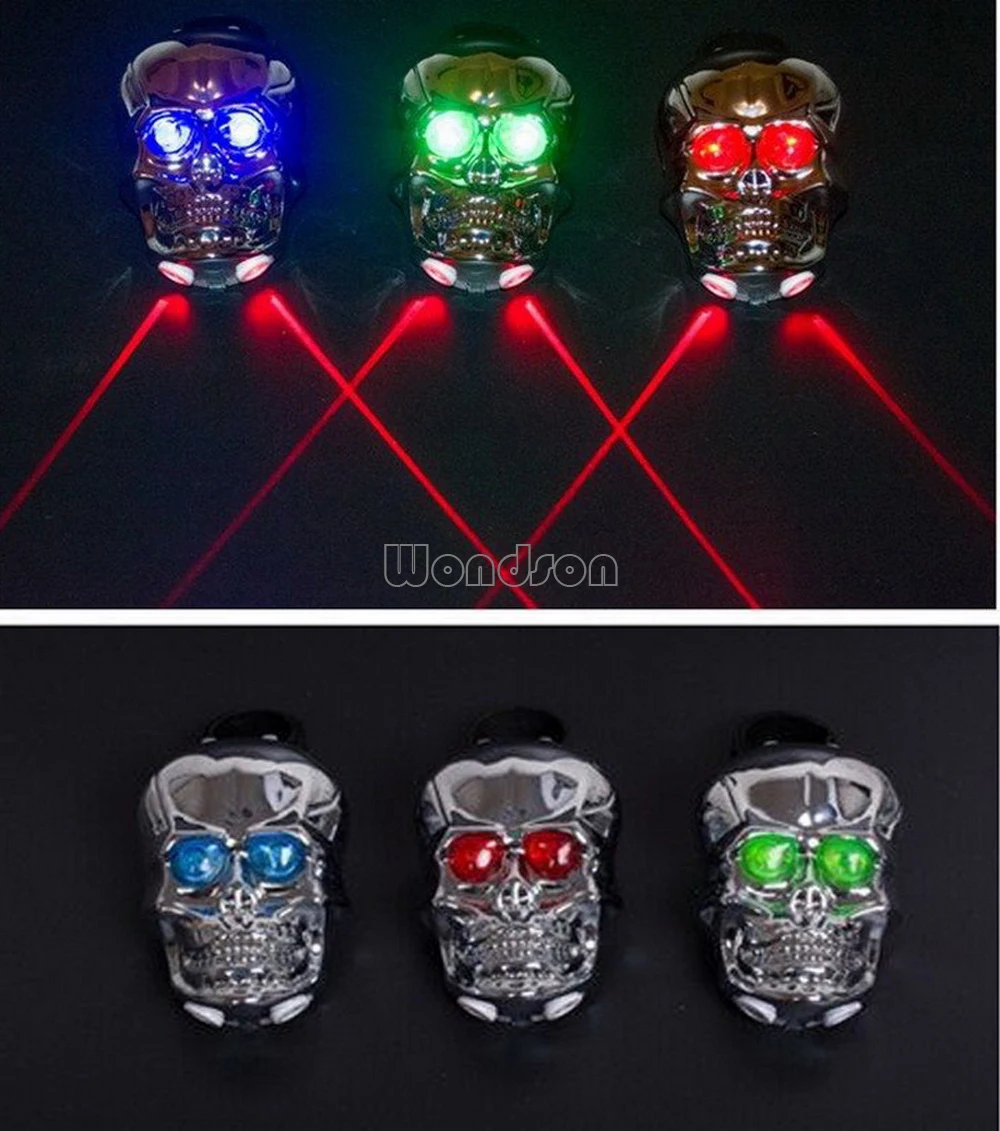 Skull Face Cycling Bike Bicycle 2 LED Laser Beam Safety Tail Blue eyes Lamps