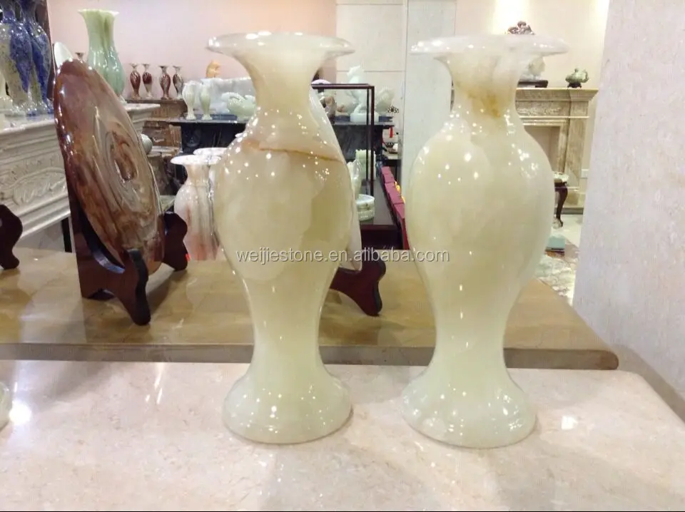 Transparent High Polished Snow White Onyx Stone Vases Decorative