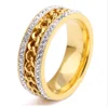 Micro Pave Crystal Spinner Gold Plated Chain Ring for Men Punk Titanium Stainless Steel Finger Jewelry