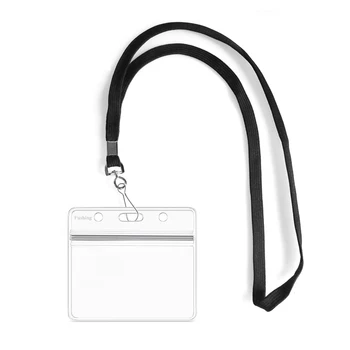 Clear Plastic Horizontal Name Tags Badge Id Card Holders And Black Neck ...