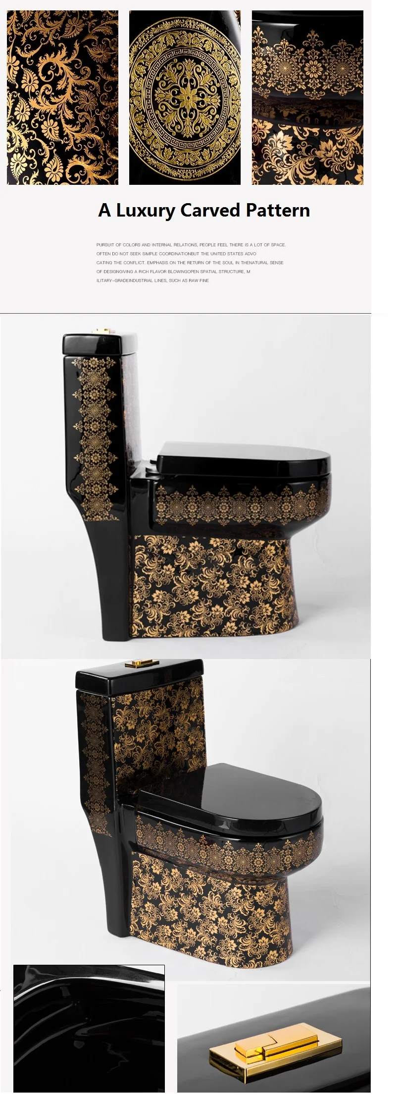 BLACK AND GOLD LUXURY ROUND  DESIGN ROYAL BATHROOM  ONE PIECE TOILET WATER  CLOSET FACTORY WHOLESALE PRICE