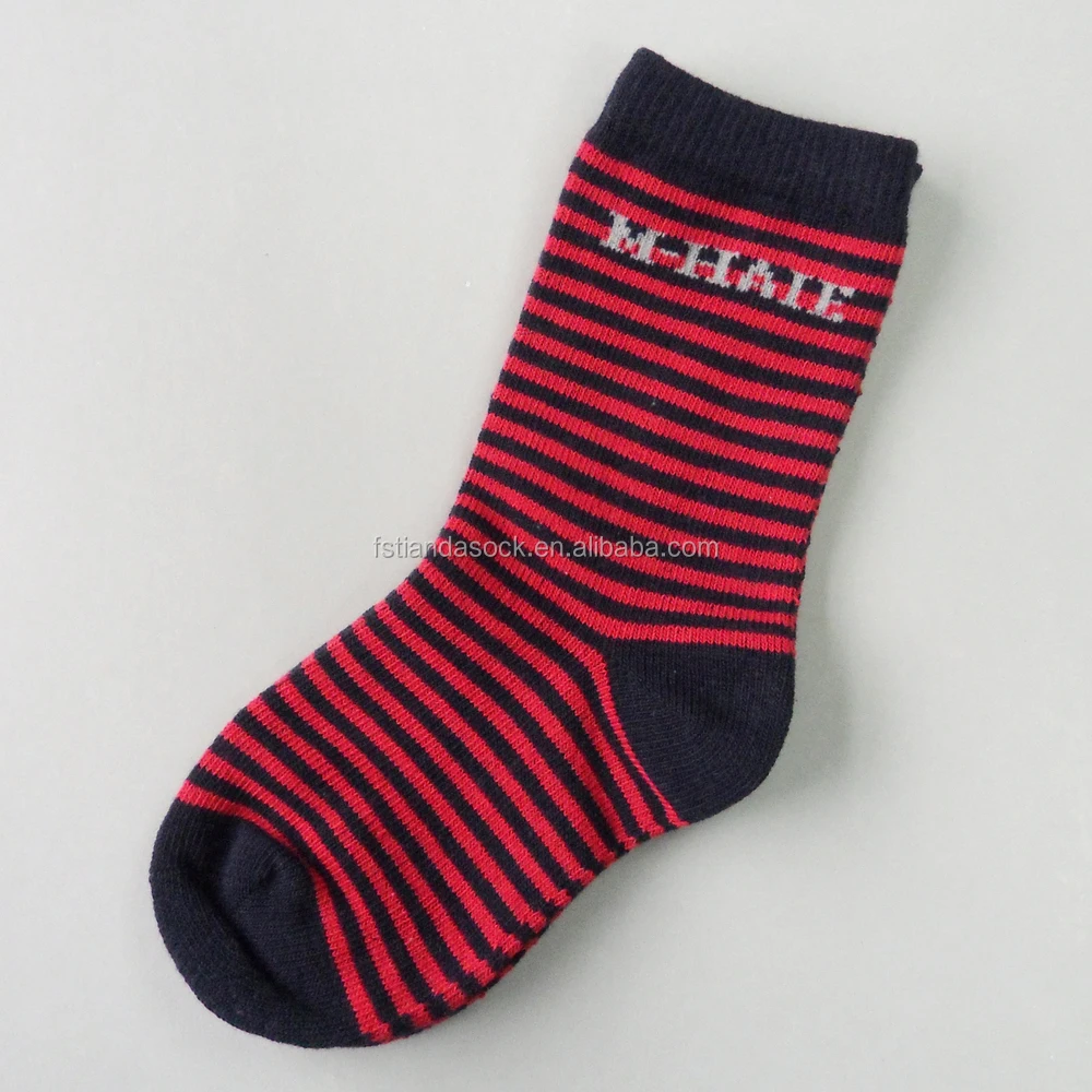 Custom Brand Name Jacquard Black Red Stripes Socks Children Sock Cotton