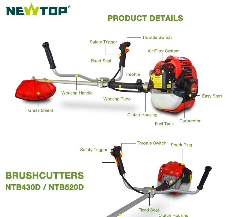 52CC GASOLINE BRUSH CUTTER NTB520D CHINA BEST GRASS CUTTING MACHINE