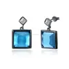 Wholesale Jewelry Handmade Vintage Black Gold Plated Blue Zircon Stones Square Drop Earrings Women