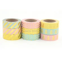 New 1X 15mm Gold Stamping Pineapple Fruit Japanese Washi Tape Scrapbooking Tools Papelaria Decorative Masking Tape Lot 15mm*10m