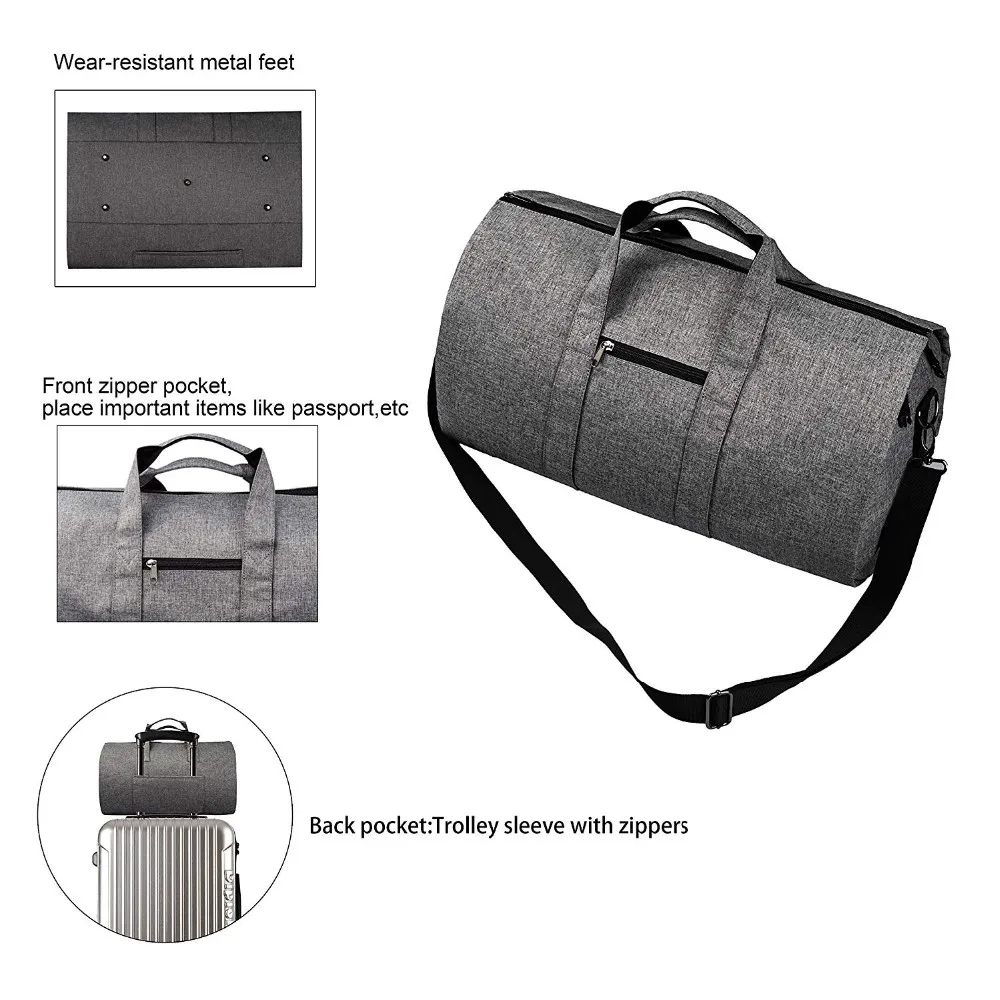 Custom Foldable 2 In 1 Carryon Suit Garment Bag Travel Weekend Duffle