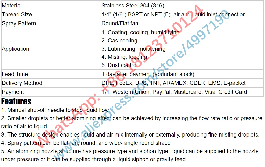 Air Atomizing Nozzle, Water Air Mixing Nozzle, Adjustable Drip-Free Air Atomizing Spray Nozzle