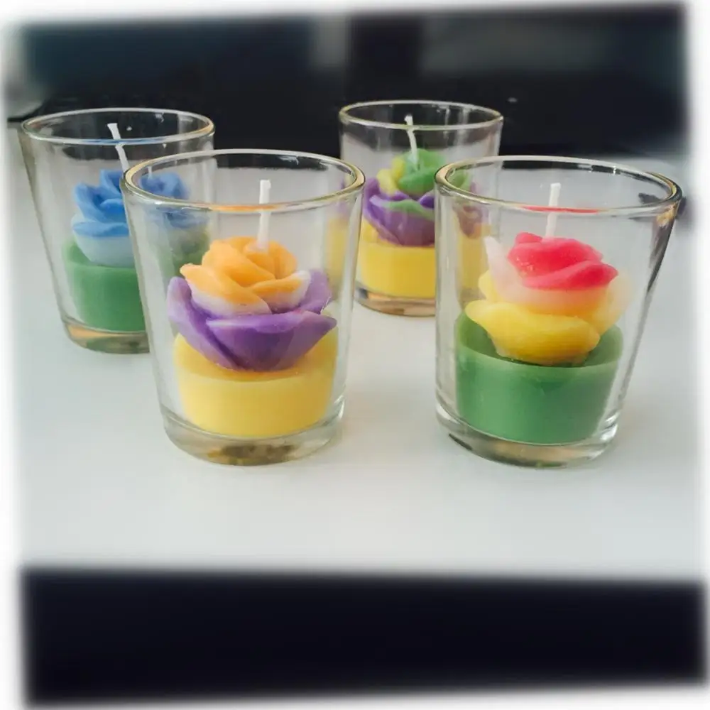 Multi color flower shape custom candle in a jar