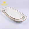 Hot selling porcelain ceramic white color with blue spots long rectangular dinner sushi plate