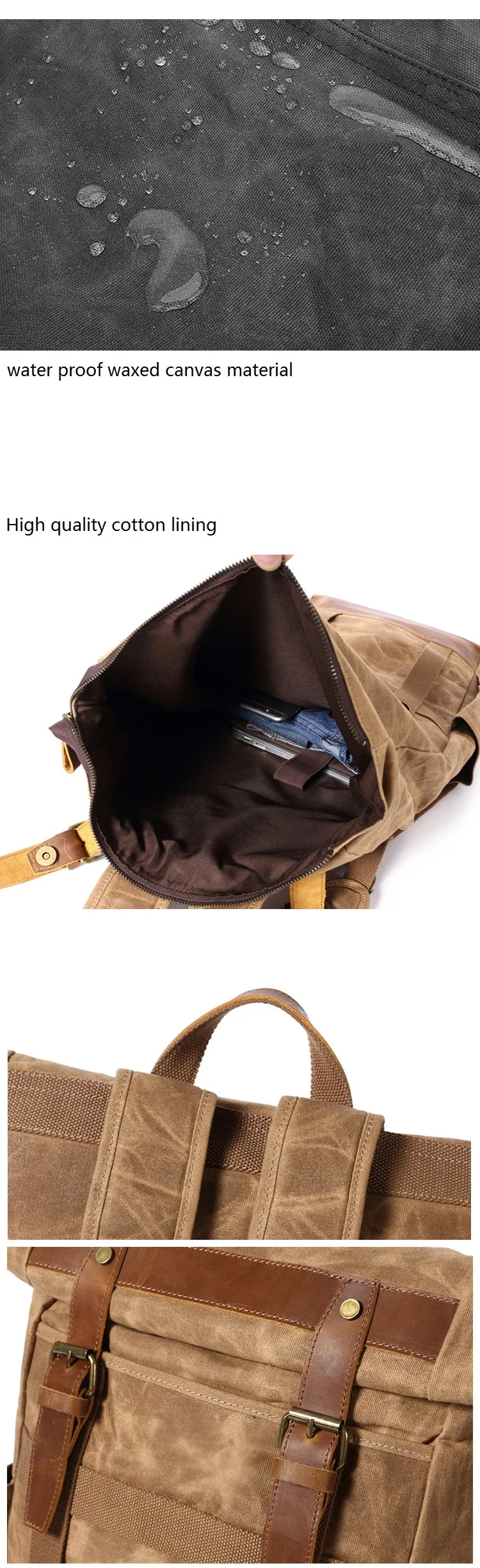 Waterproof hiking waxed canvas leather designer outdoor leisure back pack backpack rucksack bag for teenager