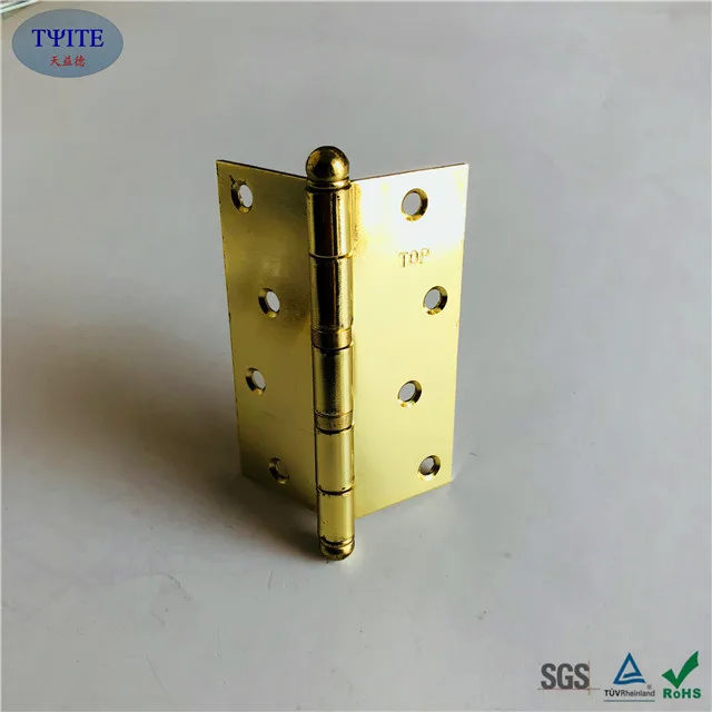Steel Gold Plated 2 Bb Round Head Door Hinge 4"x3.5"x2mm With Mounting