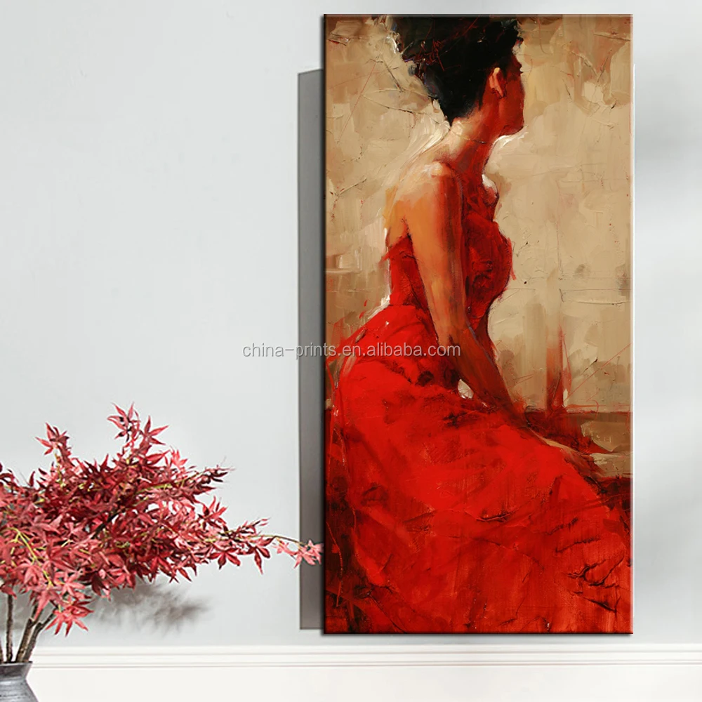 Elegante vrouwen schilderkunst/rode jurk vrouwen wanddecoratie ...
