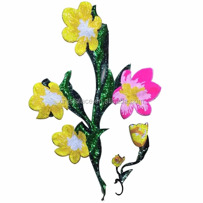 Yellow orchid embroidery iron-on patch, hot fix fabric patch