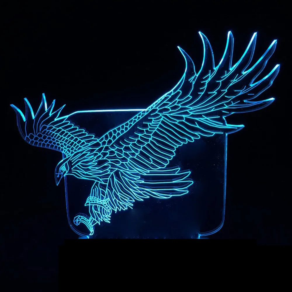 New 3D Illusion Eagle LED Desk Table Night Light Lamp 7 Color Touch Lamp Kids Children Family Holiday Gift