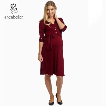 M3201 Fashionable Maternity Wear Wine Office Dress For Pregnant Women Shirt Dress - Buy 