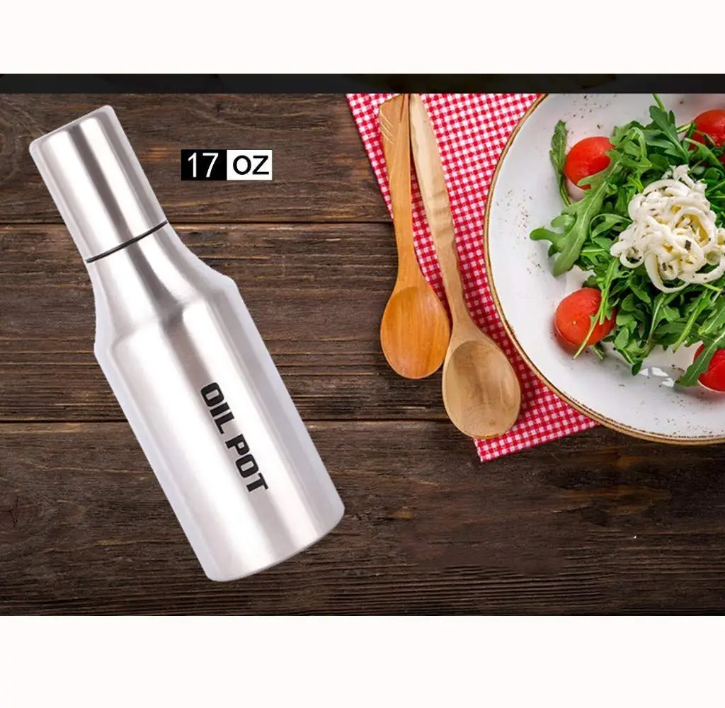 34oz(1000ml)/17oz(500ml) Stainless Steel Olive Oil Dispenser Oil Pot, Dust-proof Leak-proof Oil Bottle, 304 Stainless Steel Olive Oil Vinegar Dispenser Cruet (17OZ)