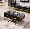 Modern Style Black Glossy Stainless Steel Coffee Table With Drawers