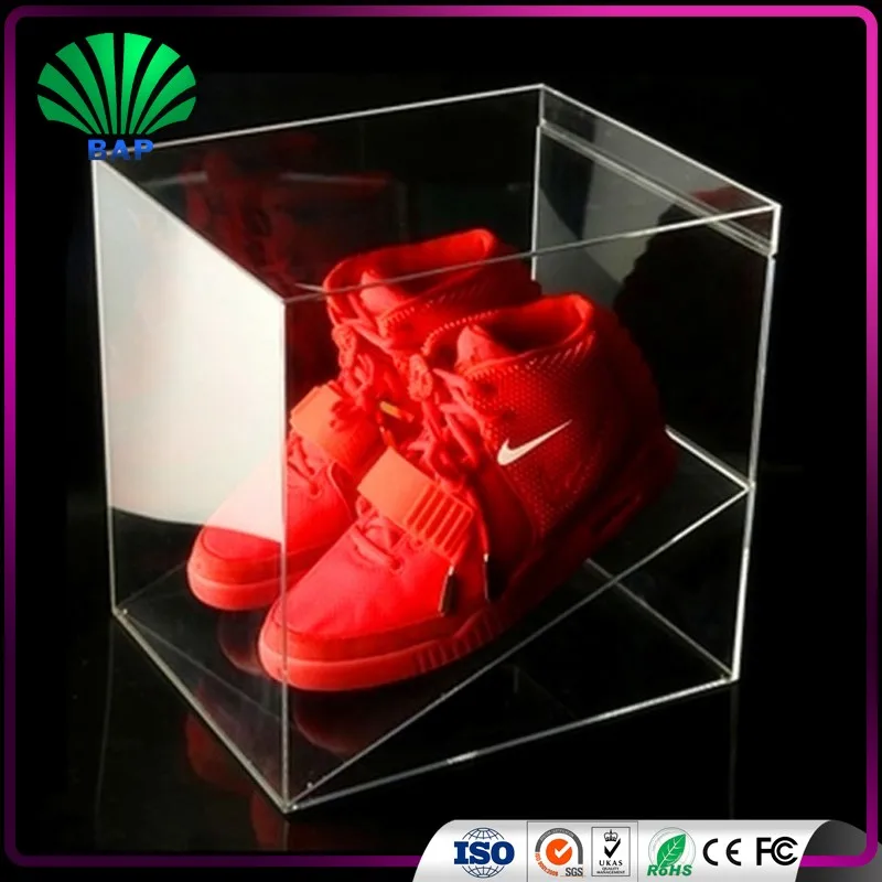 Customize Clear Glass Shoe Box Acrylic Shoe Display Rack For Retail