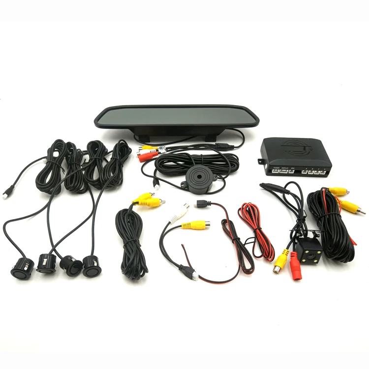 4.3 inch tft Rearview Mirror Monitor + Rearview Backup Camera+Buzzer Parking Lot Sensor System with retail Package