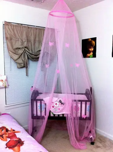 Gifts & Decor Butterfly Motif Childrens Girls Pink Hanging Bed Canopy 