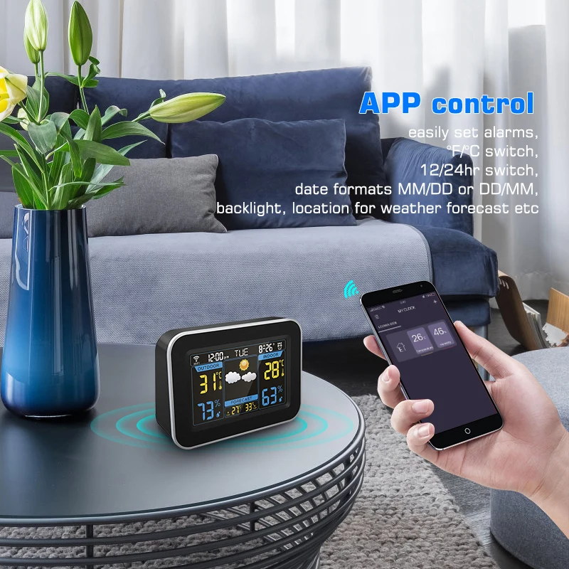 Wifi Weather Station Lcd Alarm Clock Accurate Time And Weather