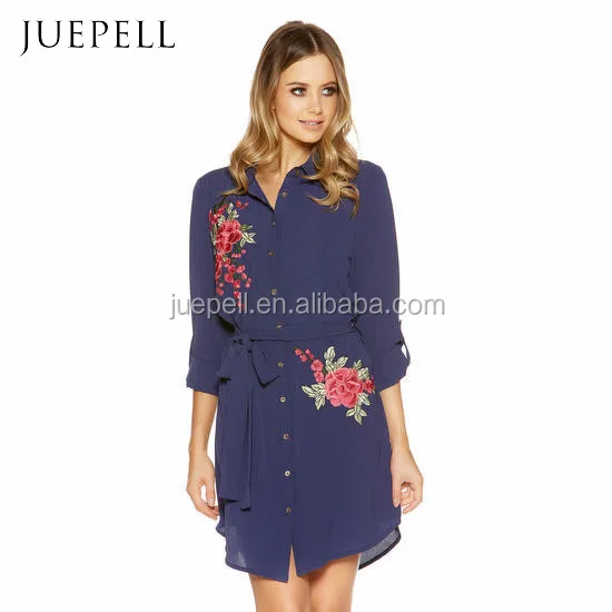 
Fashion High Quality Embroidery women chiffon shirt dress 