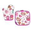 pink color printed cotton quilted oven mitt glove and pot holder pads 2 pcs set for kids