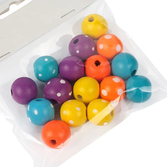 Printed Wooden Beads Colored Wooden Beads For Diy Wooden
