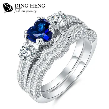 Hot Por 925 Sterling Silver Jewelry Dubai Luxury Shiny Blue Hot Por 925 Sterling Silver Jewelry Dubai Luxury Shiny Blue Heart Stone Pure Engagement New