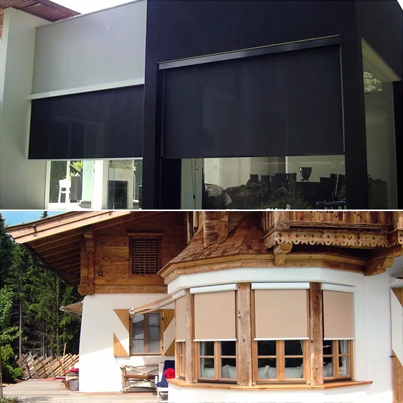 Motorized Outdoor Boxed Horizontal Roller Blackout Shades Windproof