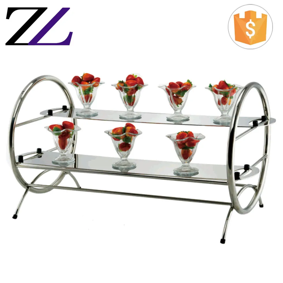 Cafeteria Display Racks Cafeteria Equipment Modern 2 Tiers Stainless Steel Cake Dessert Display ...