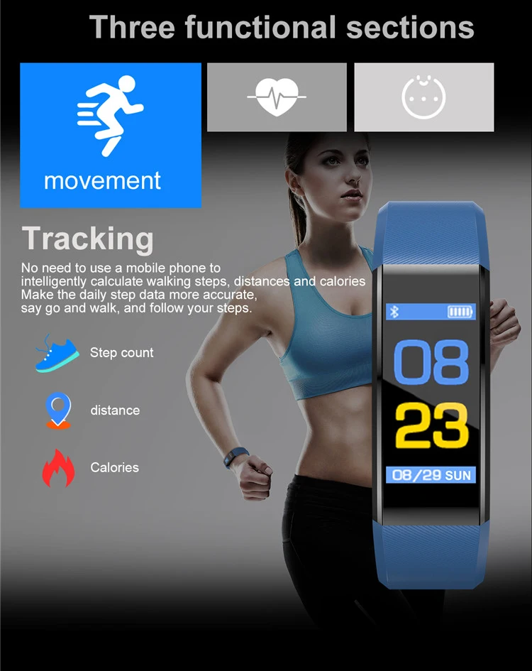 HOT Sale 115plus smartwatch Heart Rate Monitor Pedometer Fitness Tracker watch band smart bracelet 115plus