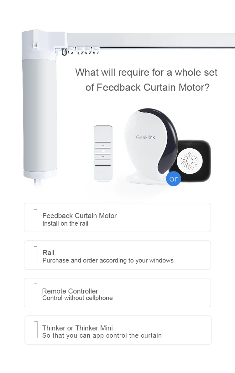 Geeklink customized built smart home automatic use app monitoring remote control curtains motor electric curtain track system