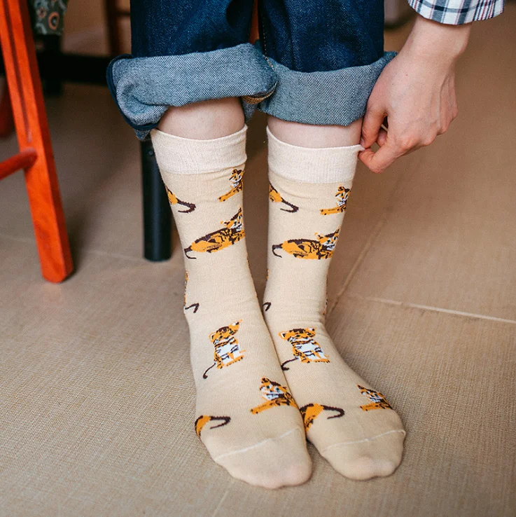 Chaussettes Jacquard En Coton Peigné,Chaussettes Du0027animaux Mignons 