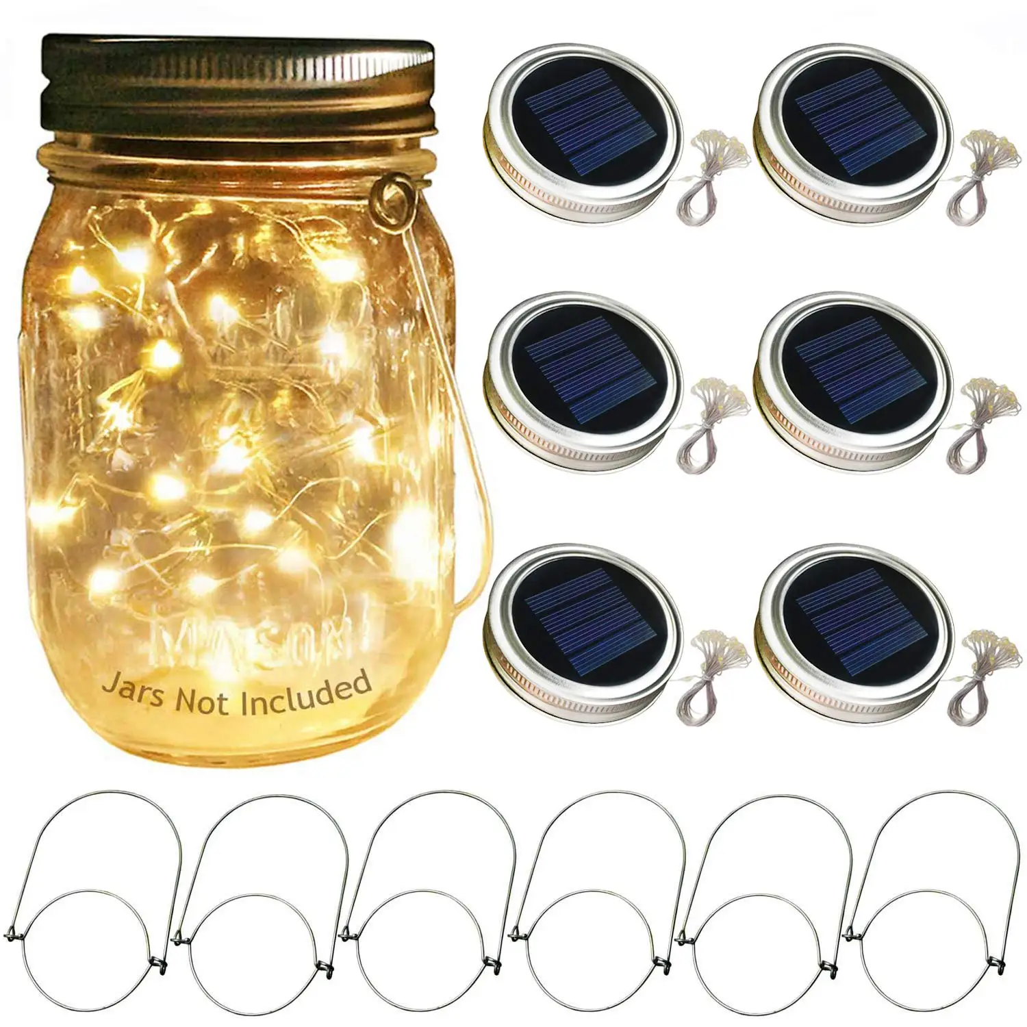 Solar Mason Jar Lid Lights 6 Pack 20 Led String Fairy Star Firefly Jar