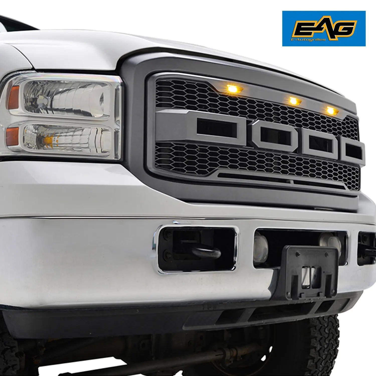 EAG Replacement Super Duty ABS Grille - Charcoal Gray - With Amber LED Ligh...