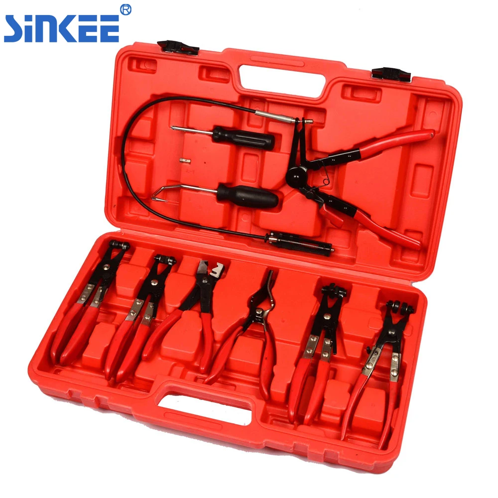 9pcs Hose Clamp Clip Plier Set Swivel Jaw Flat Angled Band Automotive
