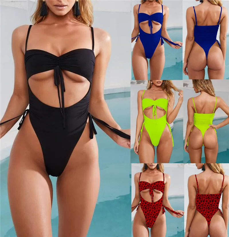 Qy3551 High Cut Plain Sexy Bathing Suit One Piece Hot Swimwear Women