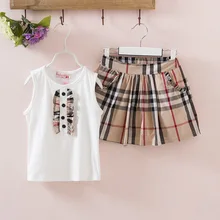England grid girls summer vest skirt suit brand style 2016 Girls Short Set Children kids Clothes