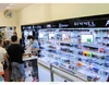 beauty market design cosmetics display rack MDF counter showcase cabinet with light box