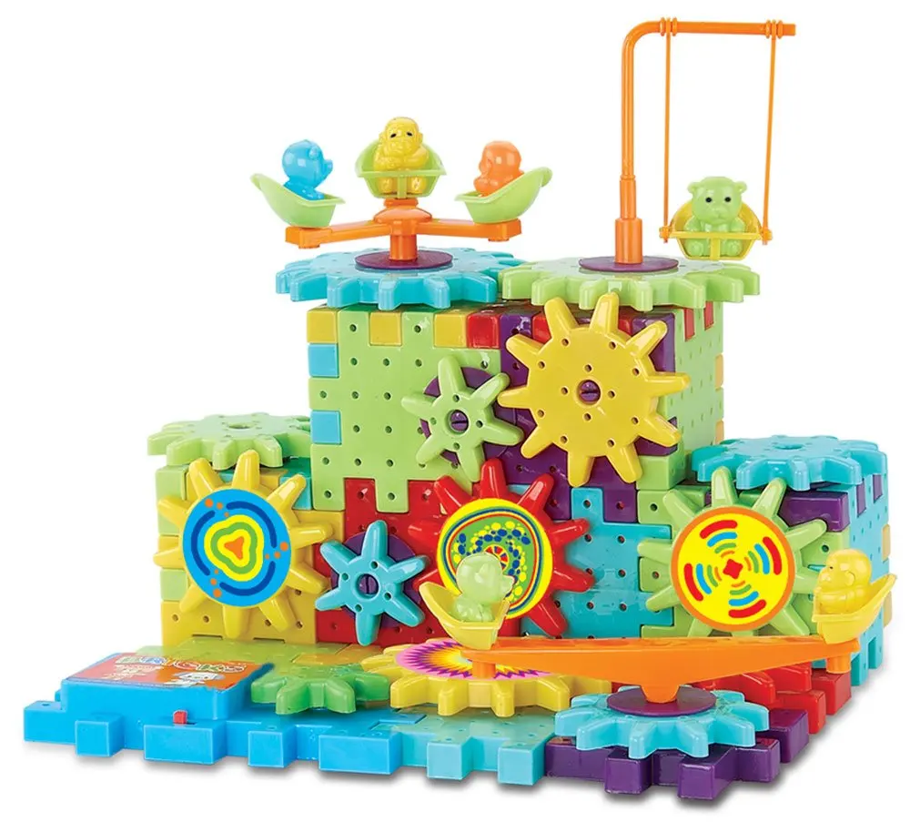 Gear Building Toy Set 81 PC Interlocking Learning Blocks w// Spinning Gears