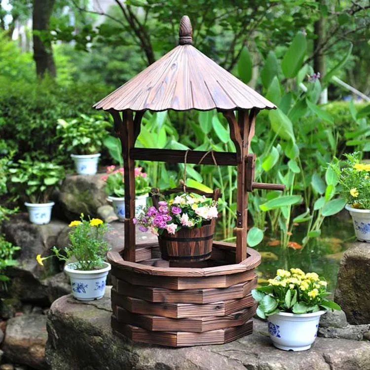 Outdoor Wishing Well Planter Rustic Flower Bucket Base Garden Yard Rustic Flower Bucket Base Garden Yard